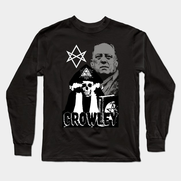 Aleister Crowley Skull Design (Black and White VARIANT) Long Sleeve T-Shirt by Occult Designs